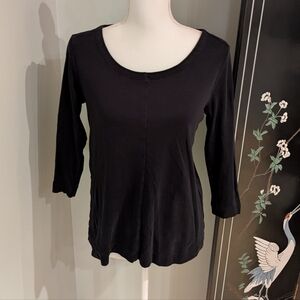J.Jill Women's XS Perfect Pima 3/4 Sleeve Seamed Tee Casual Pullover Black 102